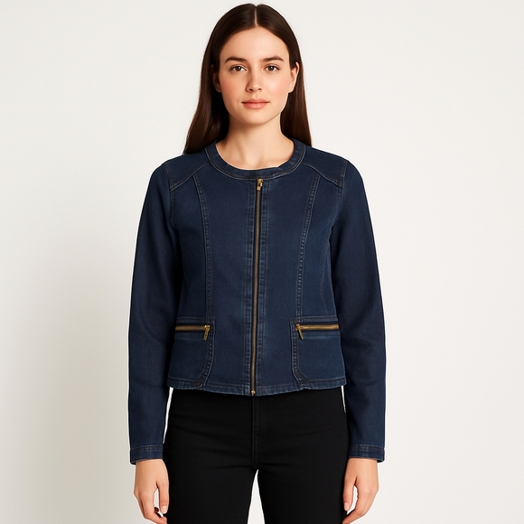 Soho New York Company Jacket Womens XL Dark Denim Moto Peplum Zippered Baddie Y2 - Picture 11 of 11